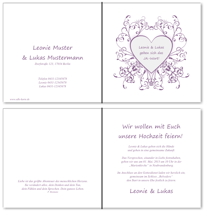  Einladungskarten Hochzeit, Hochzeitseinladungen, Hochzeitskarten, Einladungen f&uuml;r Hochzeit