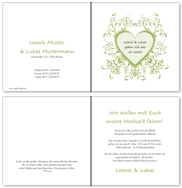  Einladungskarten Hochzeit, Hochzeitseinladungen, Hochzeitskarten, Einladungen f&uuml;r Hochzeit