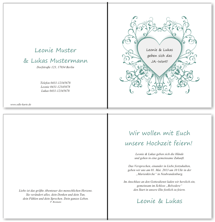  Einladungskarten Hochzeit, Hochzeitseinladungen, Hochzeitskarten, Einladungen f&uuml;r Hochzeit