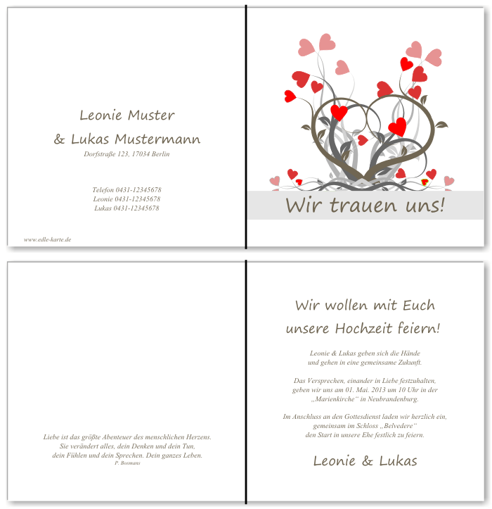  Einladungskarten Hochzeit, Hochzeitseinladungen, Hochzeitskarten, Einladungen f&uuml;r Hochzeit