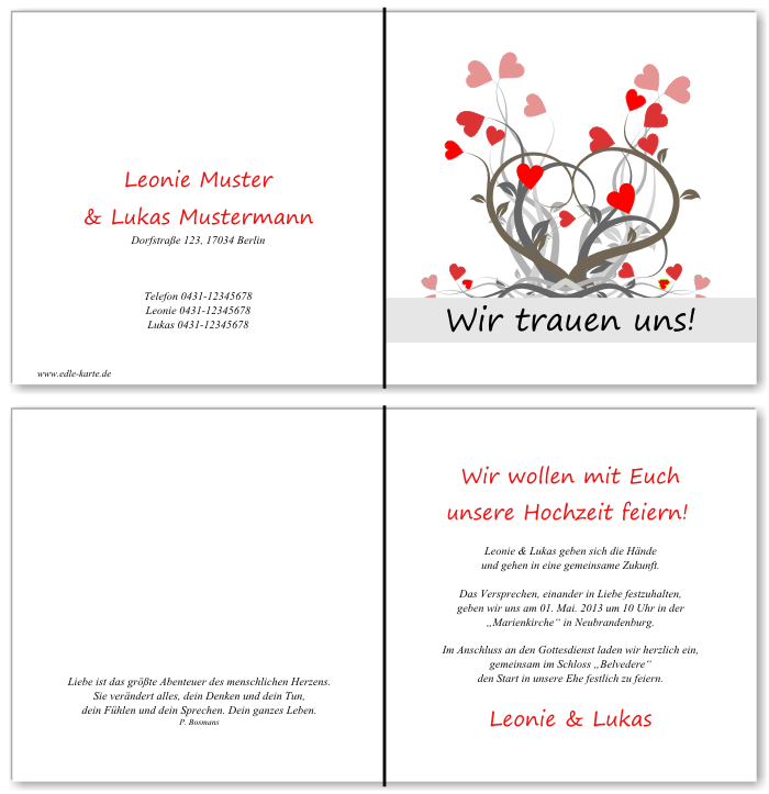  Einladungskarten Hochzeit, Hochzeitseinladungen, Hochzeitskarten, Einladungen f&uuml;r Hochzeit