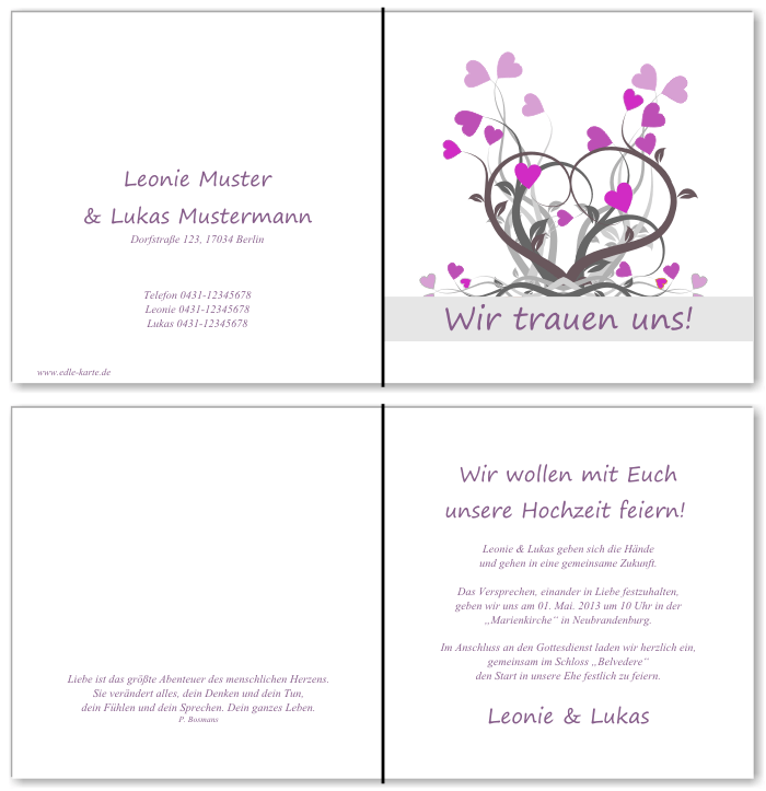  Einladungskarten Hochzeit, Hochzeitseinladungen, Hochzeitskarten, Einladungen f&uuml;r Hochzeit