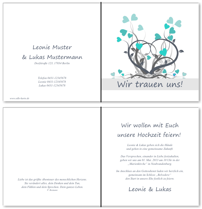  Einladungskarten Hochzeit, Hochzeitseinladungen, Hochzeitskarten, Einladungen f&uuml;r Hochzeit