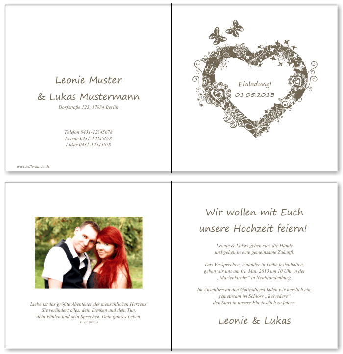  Einladungskarten Hochzeit, Hochzeitseinladungen, Hochzeitskarten, Einladungen f&uuml;r Hochzeit