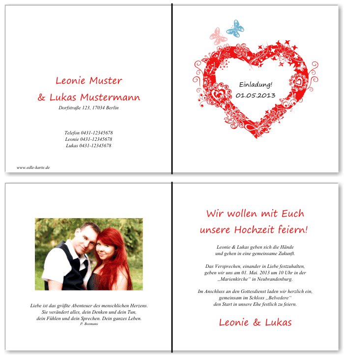  Einladungskarten Hochzeit, Hochzeitseinladungen, Hochzeitskarten, Einladungen f&uuml;r Hochzeit