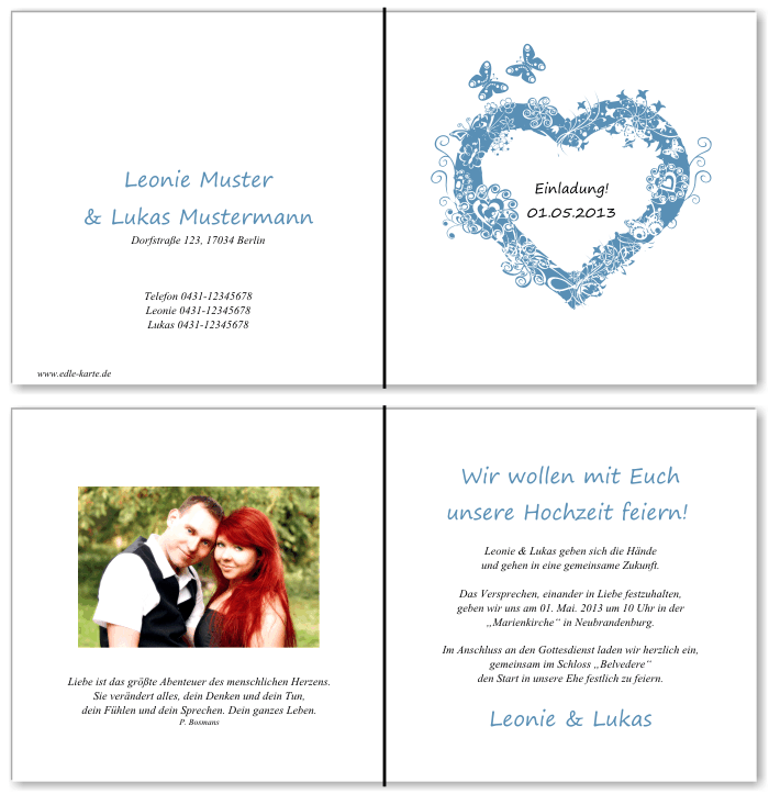  Einladungskarten Hochzeit, Hochzeitseinladungen, Hochzeitskarten, Einladungen f&uuml;r Hochzeit