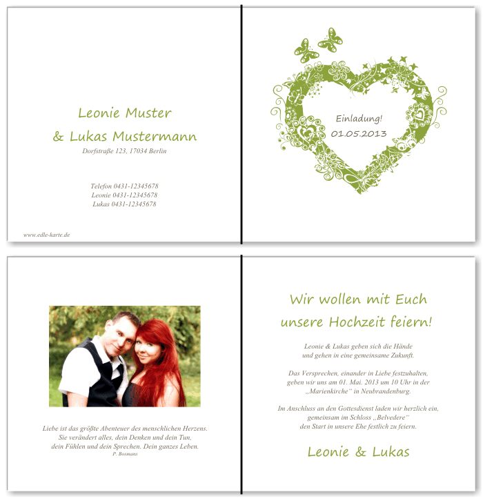  Einladungskarten Hochzeit, Hochzeitseinladungen, Hochzeitskarten, Einladungen f&uuml;r Hochzeit