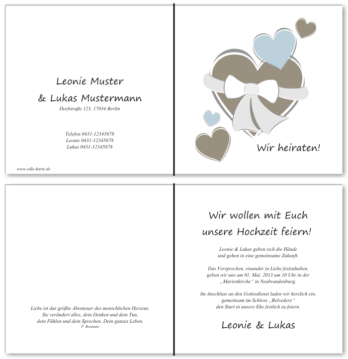  Einladungskarten Hochzeit, Hochzeitseinladungen, Hochzeitskarten, Einladungen f&uuml;r Hochzeit