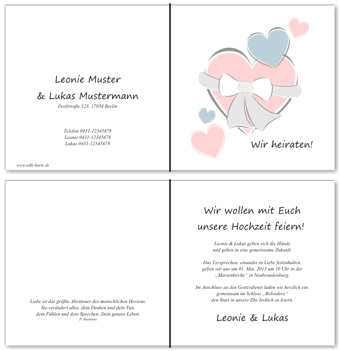  Einladungskarten Hochzeit, Hochzeitseinladungen, Hochzeitskarten, Einladungen f&uuml;r Hochzeit