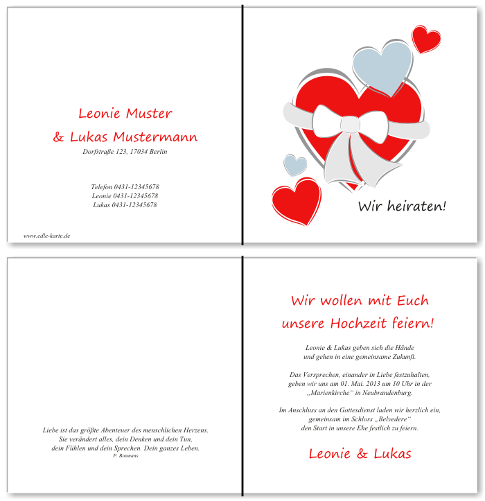  Einladungskarten Hochzeit, Hochzeitseinladungen, Hochzeitskarten, Einladungen f&uuml;r Hochzeit