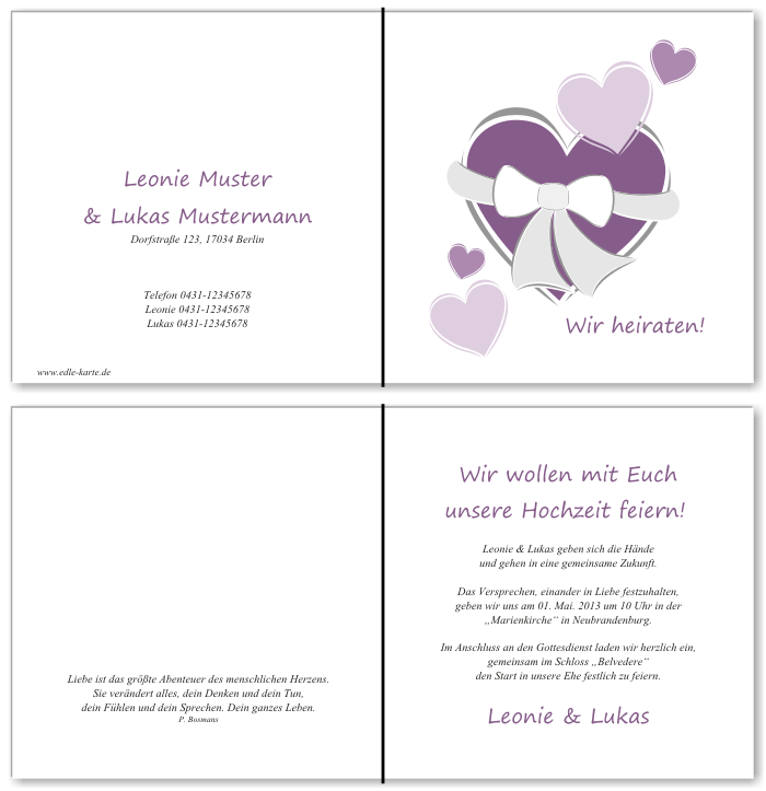  Einladungskarten Hochzeit, Hochzeitseinladungen, Hochzeitskarten, Einladungen f&uuml;r Hochzeit