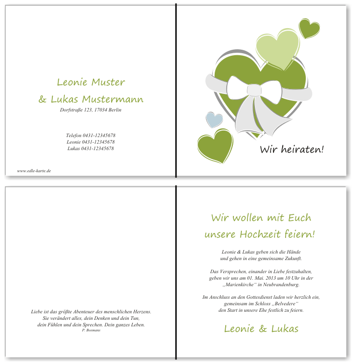  Einladungskarten Hochzeit, Hochzeitseinladungen, Hochzeitskarten, Einladungen f&uuml;r Hochzeit