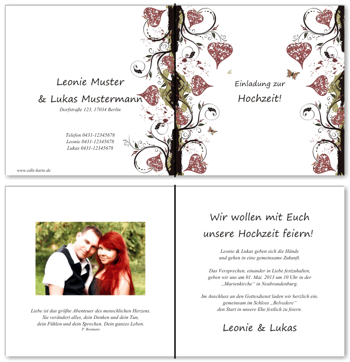  Einladungskarten Hochzeit, Hochzeitseinladungen, Hochzeitskarten, Einladungen f&uuml;r Hochzeit