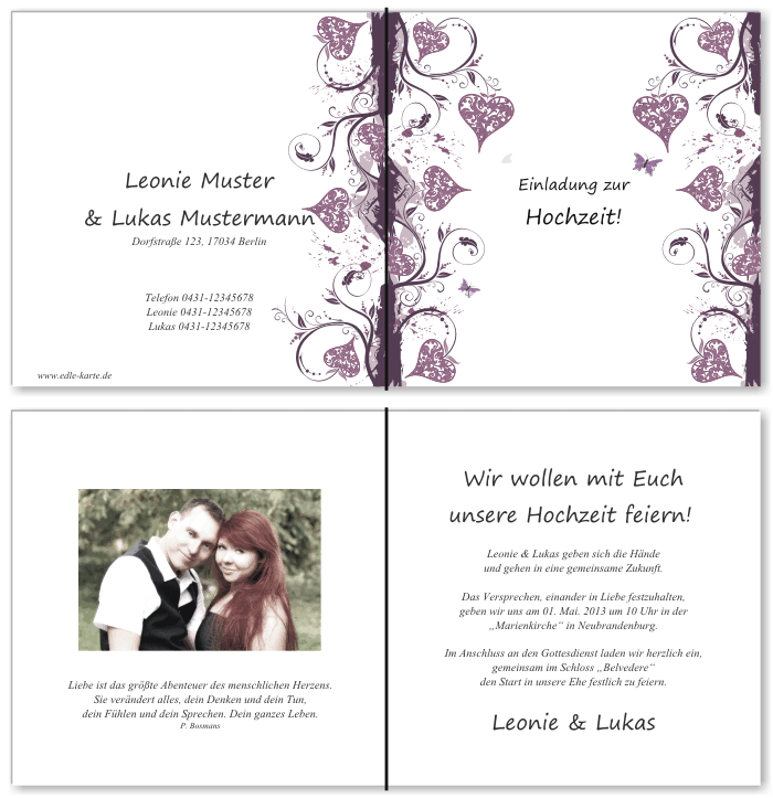  Einladungskarten Hochzeit, Hochzeitseinladungen, Hochzeitskarten, Einladungen f&uuml;r Hochzeit