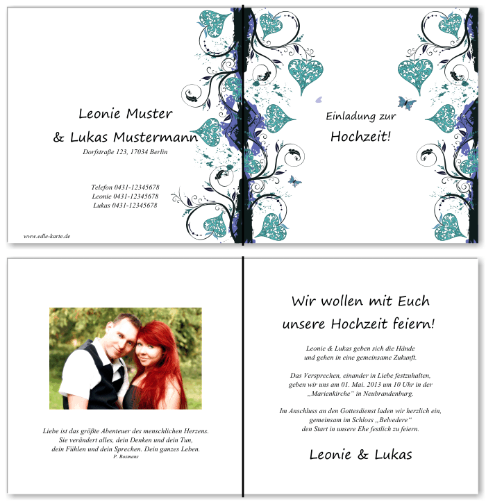  Einladungskarten Hochzeit, Hochzeitseinladungen, Hochzeitskarten, Einladungen f&uuml;r Hochzeit