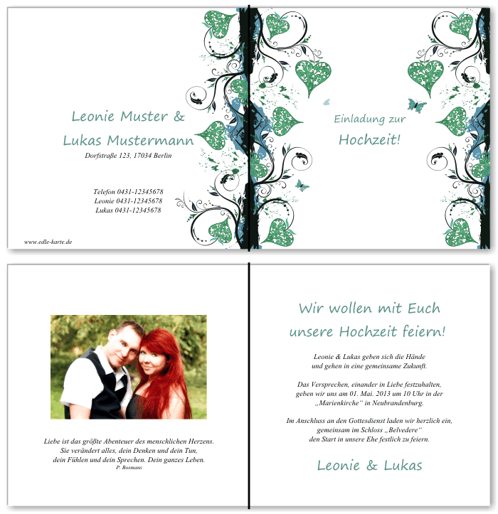  Einladungskarten Hochzeit, Hochzeitseinladungen, Hochzeitskarten, Einladungen f&uuml;r Hochzeit