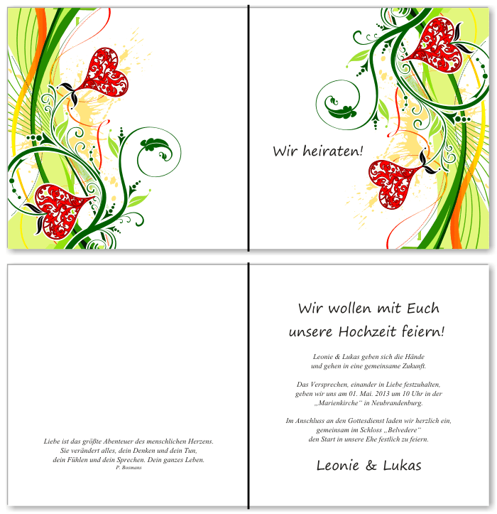  Einladungskarten Hochzeit, Hochzeitseinladungen, Hochzeitskarten, Einladungen f&uuml;r Hochzeit