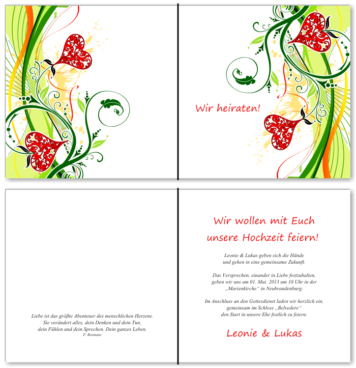  Einladungskarten Hochzeit, Hochzeitseinladungen, Hochzeitskarten, Einladungen f&uuml;r Hochzeit