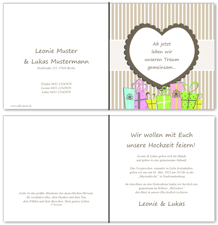  Einladungskarten Hochzeit, Hochzeitseinladungen, Hochzeitskarten, Einladungen f&uuml;r Hochzeit