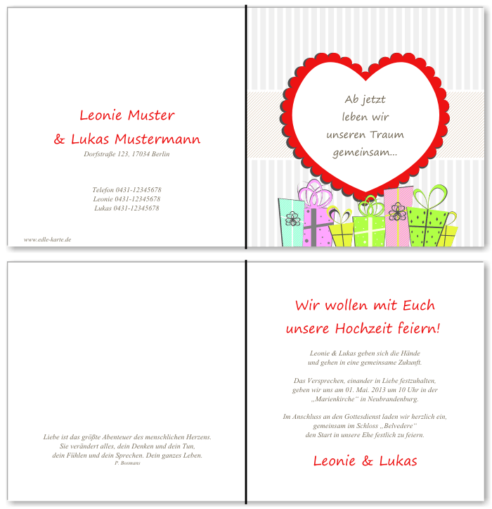  Einladungskarten Hochzeit, Hochzeitseinladungen, Hochzeitskarten, Einladungen f&uuml;r Hochzeit