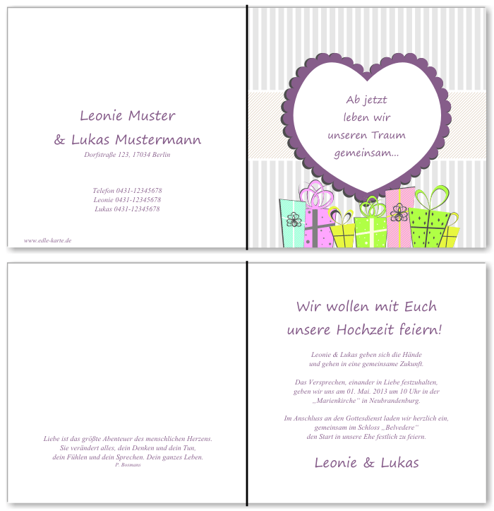  Einladungskarten Hochzeit, Hochzeitseinladungen, Hochzeitskarten, Einladungen f&uuml;r Hochzeit