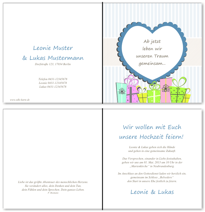  Einladungskarten Hochzeit, Hochzeitseinladungen, Hochzeitskarten, Einladungen f&uuml;r Hochzeit