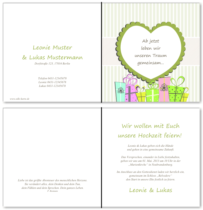  Einladungskarten Hochzeit, Hochzeitseinladungen, Hochzeitskarten, Einladungen f&uuml;r Hochzeit