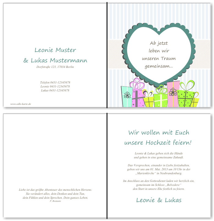  Einladungskarten Hochzeit, Hochzeitseinladungen, Hochzeitskarten, Einladungen f&uuml;r Hochzeit