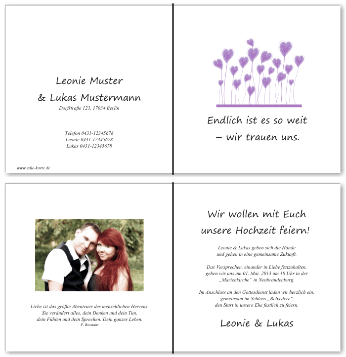  Einladungskarten Hochzeit, Hochzeitseinladungen, Hochzeitskarten, Einladungen f&uuml;r Hochzeit