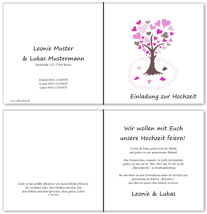  Einladungskarten Hochzeit, Hochzeitseinladungen, Hochzeitskarten, Einladungen f&uuml;r Hochzeit