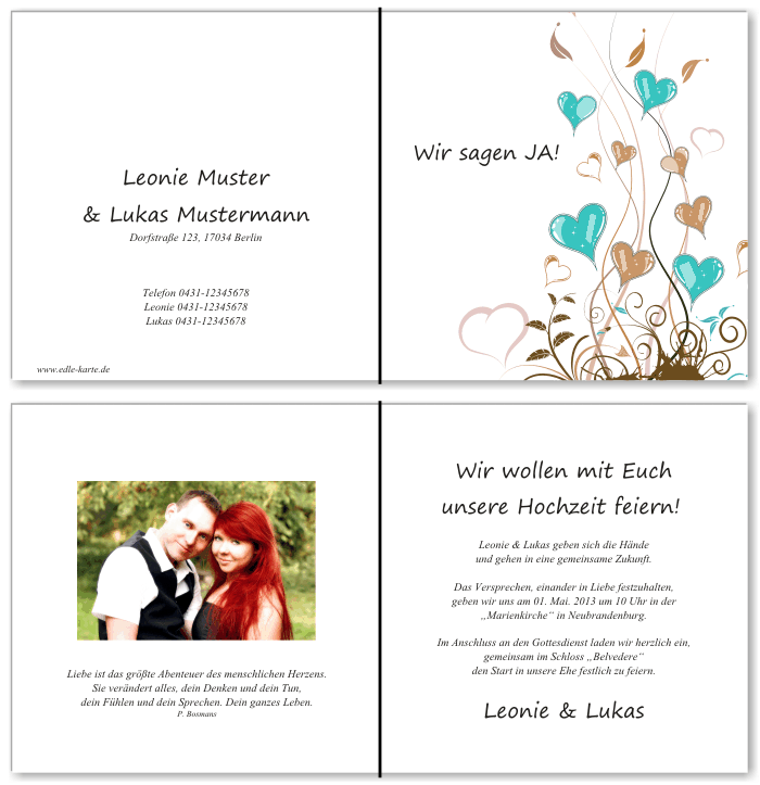  Einladungskarten Hochzeit, Hochzeitseinladungen, Hochzeitskarten, Einladungen f&uuml;r Hochzeit