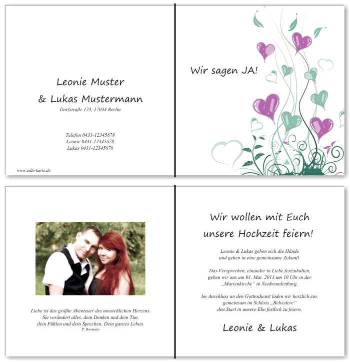  Einladungskarten Hochzeit, Hochzeitseinladungen, Hochzeitskarten, Einladungen f&uuml;r Hochzeit