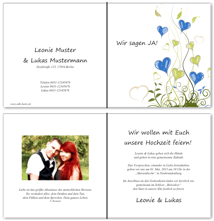  Einladungskarten Hochzeit, Hochzeitseinladungen, Hochzeitskarten, Einladungen f&uuml;r Hochzeit