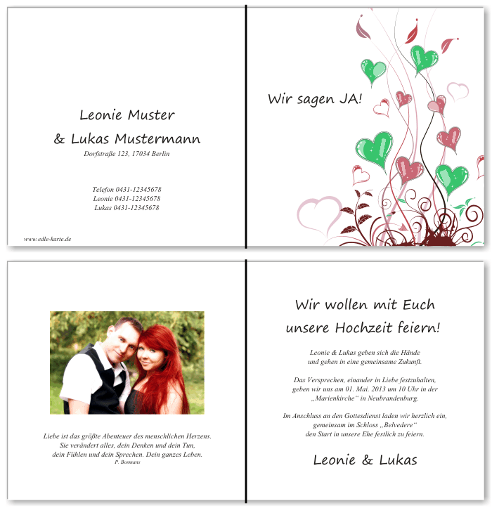  Einladungskarten Hochzeit, Hochzeitseinladungen, Hochzeitskarten, Einladungen f&uuml;r Hochzeit