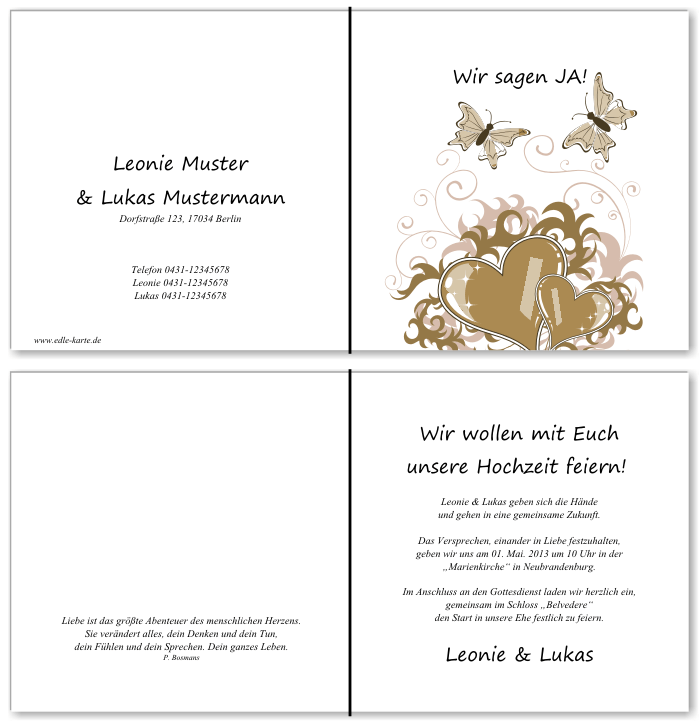  Einladungskarten Hochzeit, Hochzeitseinladungen, Hochzeitskarten, Einladungen f&uuml;r Hochzeit