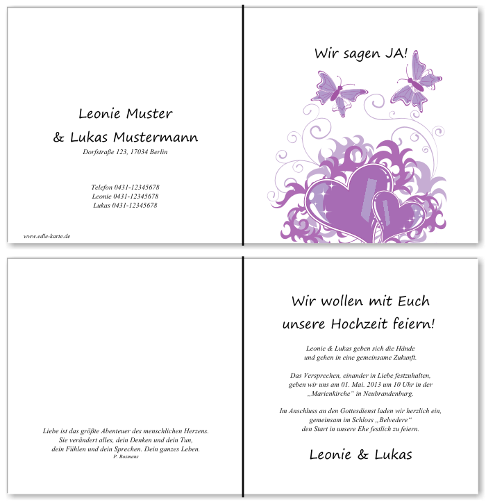  Einladungskarten Hochzeit, Hochzeitseinladungen, Hochzeitskarten, Einladungen f&uuml;r Hochzeit