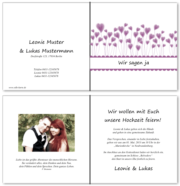  Einladungskarten Hochzeit, Hochzeitseinladungen, Hochzeitskarten, Einladungen f&uuml;r Hochzeit