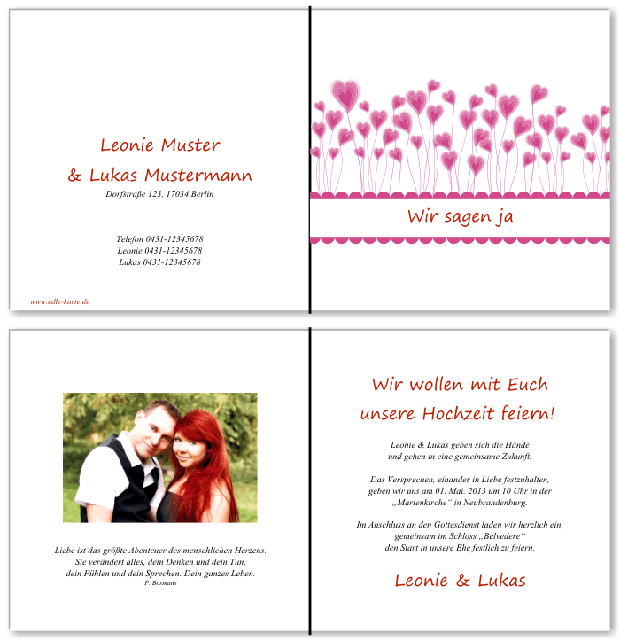  Einladungskarten Hochzeit, Hochzeitseinladungen, Hochzeitskarten, Einladungen f&uuml;r Hochzeit