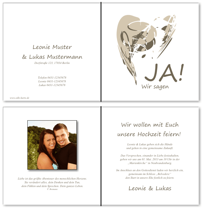  Einladungskarten Hochzeit, Hochzeitseinladungen, Hochzeitskarten, Einladungen f&uuml;r Hochzeit