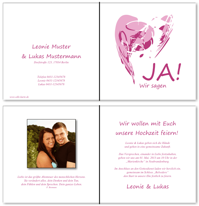  Einladungskarten Hochzeit, Hochzeitseinladungen, Hochzeitskarten, Einladungen f&uuml;r Hochzeit