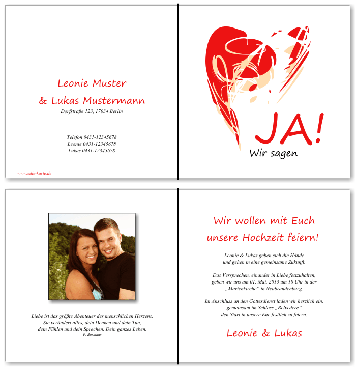  Einladungskarten Hochzeit, Hochzeitseinladungen, Hochzeitskarten, Einladungen f&uuml;r Hochzeit