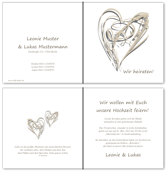  Einladungskarten Hochzeit, Hochzeitseinladungen, Hochzeitskarten, Einladungen f&uuml;r Hochzeit