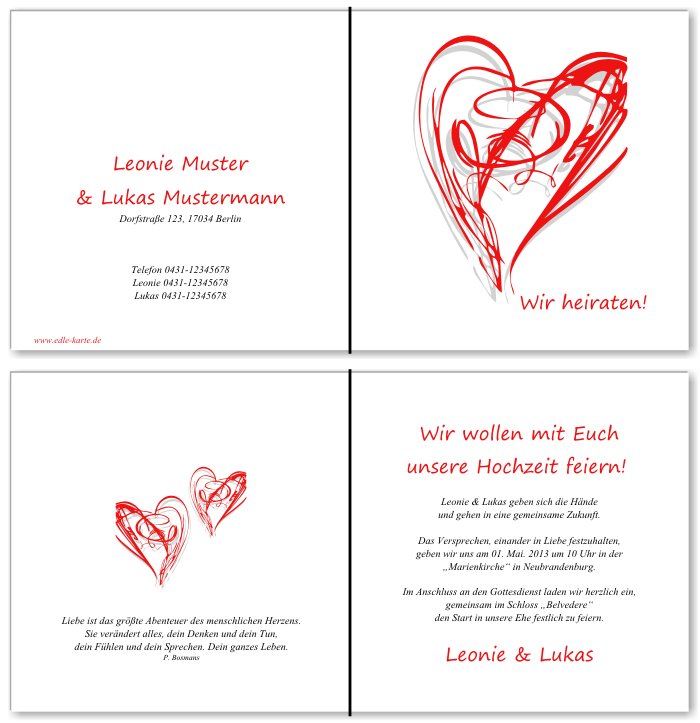  Einladungskarten Hochzeit, Hochzeitseinladungen, Hochzeitskarten, Einladungen f&uuml;r Hochzeit