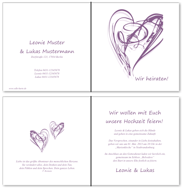  Einladungskarten Hochzeit, Hochzeitseinladungen, Hochzeitskarten, Einladungen f&uuml;r Hochzeit