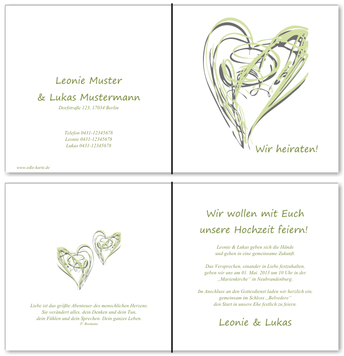  Einladungskarten Hochzeit, Hochzeitseinladungen, Hochzeitskarten, Einladungen f&uuml;r Hochzeit