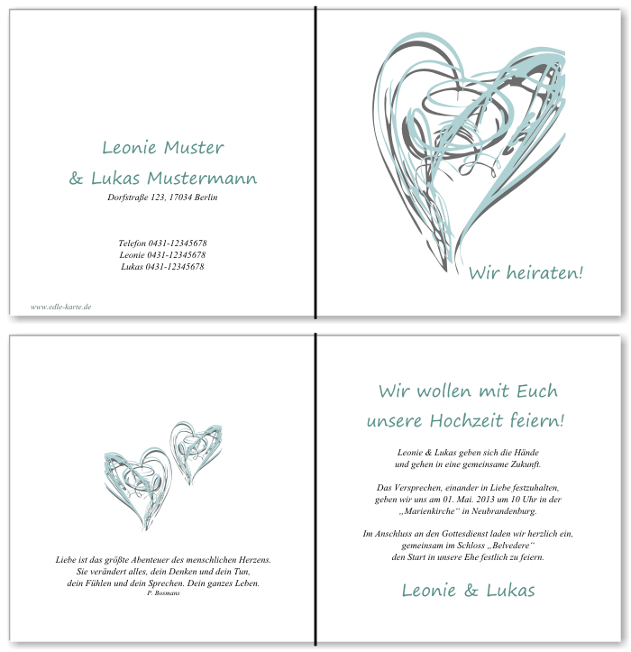  Einladungskarten Hochzeit, Hochzeitseinladungen, Hochzeitskarten, Einladungen f&uuml;r Hochzeit