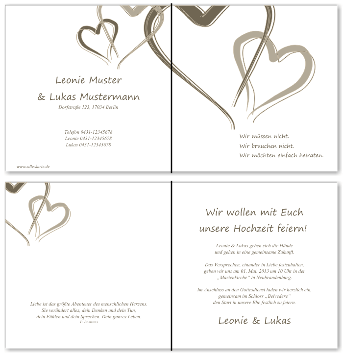  Einladungskarten Hochzeit, Hochzeitseinladungen, Hochzeitskarten, Einladungen f&uuml;r Hochzeit