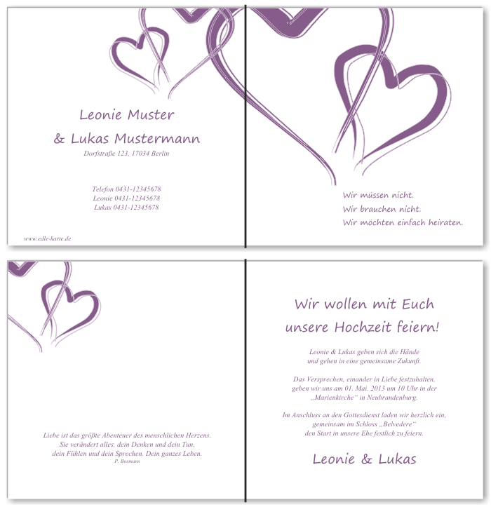  Einladungskarten Hochzeit, Hochzeitseinladungen, Hochzeitskarten, Einladungen f&uuml;r Hochzeit