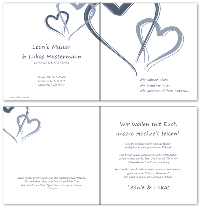  Einladungskarten Hochzeit, Hochzeitseinladungen, Hochzeitskarten, Einladungen f&uuml;r Hochzeit