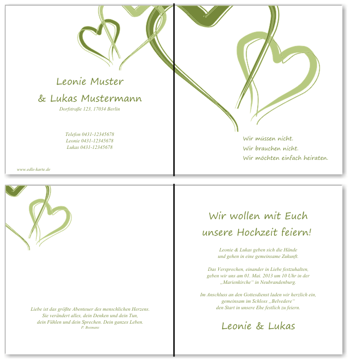  Einladungskarten Hochzeit, Hochzeitseinladungen, Hochzeitskarten, Einladungen f&uuml;r Hochzeit